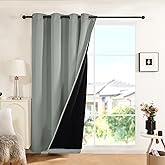 Deconovo Window Curtains for Living Room - Total Blackout Curtains for Home Decor, Grommet Curtains with Black Liner (Grey, 1