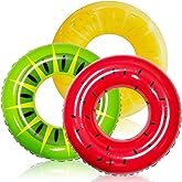 JOYIN Inflatable Swim Tube Raft (3 pack) with Summer Fruits Painting, Pool Toys for Swimming Pool Party Decorations