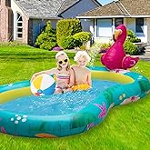 Flamingo Inflatable Kiddie Pool for Kids and Toddlers with Sprinkler, Summer Outdoor Backyard Water Games Baby Pool XL 8 feet