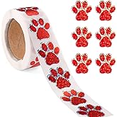 500pcs Puppy Paw Stickers, 1 Inch Self-Adhesive Glittery Pet Paw Decals Cute Dog Feet Paw Stickers Cat Bear Stickers Roll for