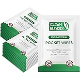 Clean Buddies 100ct. Large Alcohol Wipes Individually Wrapped | Individual Alcohol Wipes | Travel Size Sanitizing Wipes | Han