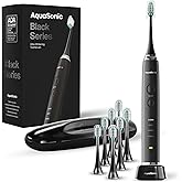 Aquasonic Black Series Ultra Whitening Toothbrush – ADA Accepted Electric Toothbrush- 8 Brush Heads & Travel Case – 40,000 VP