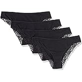 Amazon Essentials Women's Cotton and Lace Cheeky Brazilian Underwear, Pack of 4