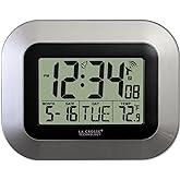 La Crosse Technology WT-8005U-S Atomic Digital Wall Clock with Indoor Temperature, Silver