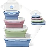 ICHC Set of 4 Collapsible Food Storage Containers - Space Saving Food Silicone Containers, Flat Stacks, Meal Prep, Airtight L