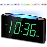 Alarm Clock for Bedroom, 7.5" Large Display LED Digital Clock with 7 Color Night Light,USB Phone Charger,Dimmer,Battery Backu