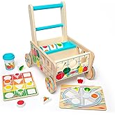 Melissa & Doug Wooden Shape Sorting Grocery Cart Push Toy and Puzzles - Pretend Play Grocery Toys, Sorting And Stacking Toys 