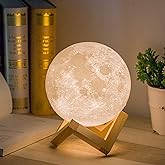 Mydethun 3D Moon Lamp with 5.9 Inch Wooden Base - Mothers Day Gift, LED Night Light, Mood Lighting with Touch Control Brightn