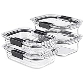 Rubbermaid Brilliance Glass Food Storage set of 4 containers, 8 total pieces (4 containers + 4 lids) for Lunch, Meal Prep, an