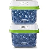 Rubbermaid 2114738 FreshWorks Saver, Medium Short Produce Storage Containers, 2-Pack, 4.6 Cup, Clear