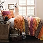 Lush Decor Royal Empire Reversible Cotton Quilt Set - 3 Piece Striped Bedding Set - Bold & Colorful Bohemian Patterns - Soft 