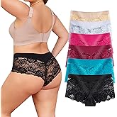 moonlight elves Women's Underwear Regular & Plus size Lace Boyshort Panties Cheeky Panty for Ladies, Pack of 6 Size S-5XL