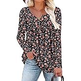 ROSELINLIN Women Tunic Tops Long Sleeve Floral Shirts to Wear with Leggings