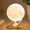 Mydethun 3D Moon Lamp with Ceramic Base, Mothers Day Gift, LED Night Light, Mood Lighting with Touch Control Brightness for W