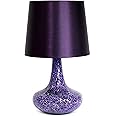 Simple Designs LT3039-PRP 14.17” Contemporary Mosaic Tiled Glass Genie Standard Table Lamp with Matching Fabric Shade for Hom