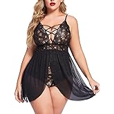 Avidlove Plus Size Babydoll Womens Snap Crotch Lingerie V Neck Lace Nighty Sleepwear L-5XL