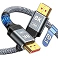 Capshi 8K DisplayPort Cable 1.4, VESA Certified 8K 4K DP Cable 6.6ft, Display Port Cable [8K@60Hz, 4K@144Hz, 2K@240Hz, 32.4Gb