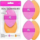 Real Techniques Miracle 2-In-1 Powder Puff 2 Pack, Dual-Sided, Full-Size Makeup Blending Puff, Reversible Elastic Band, Makeu