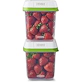 Rubbermaid FreshWorks Saver, Medium Produce Storage Containers, 2-Pack, 7.2 Cup, Clear, 2 Count