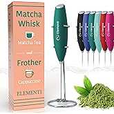 Elementi Matcha Whisk & Frother Set - Electric Matcha Mixer, Matcha Tea Tools Kit with Milk Frother (Emerald Green)