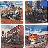CoasterStone Absorbent Coasters, 4-1/4-Inch, "Trains", Set of 4