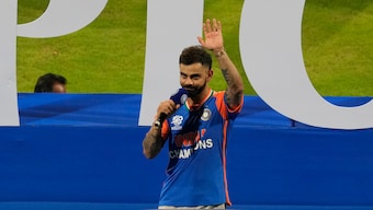 Virat Kohli speaks during a felicitation ceremony organised by the BCCI for the Indian team at the Wankhede Stadium following their triumph in the recently-concluded T20 World Cup. AP