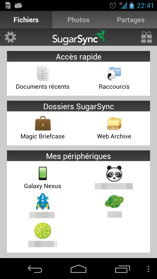 Ancienne version de SugarSync sur Android