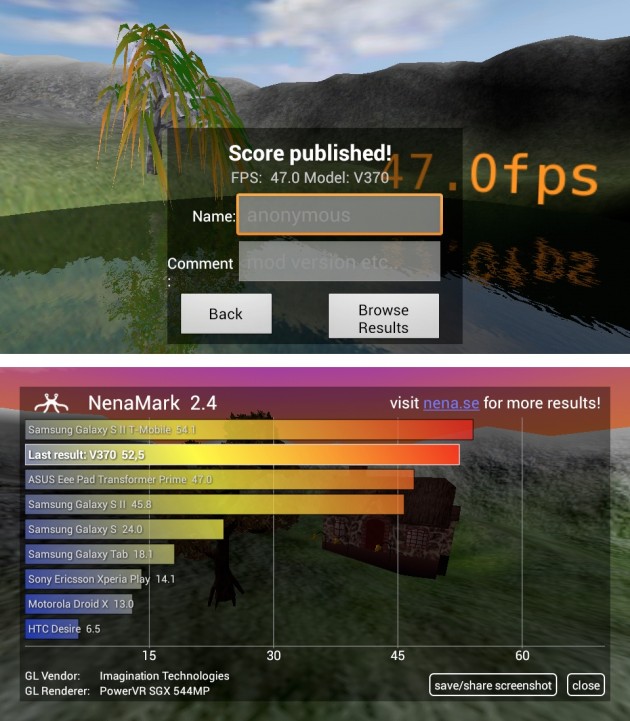 android acer liquid e2 benchmark nenamark1 nenamark2.4