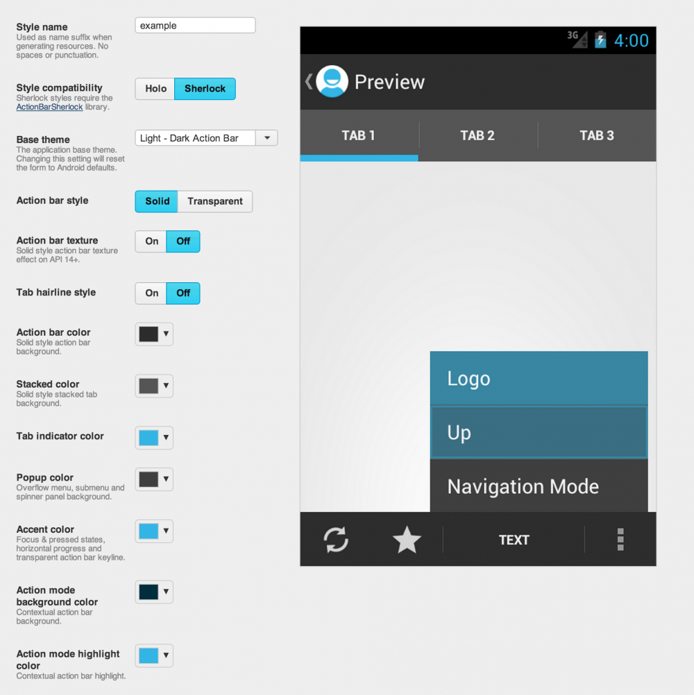 Android Asset Studio - Android Action Bar Style Generator
