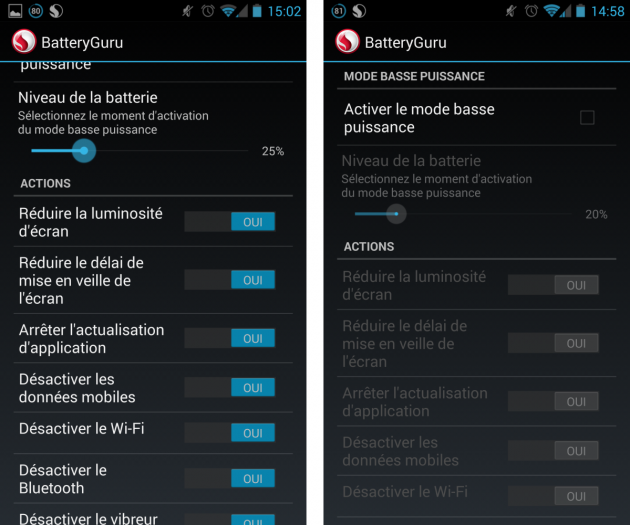 android snapdragon batteryguru mode basse puissance 0