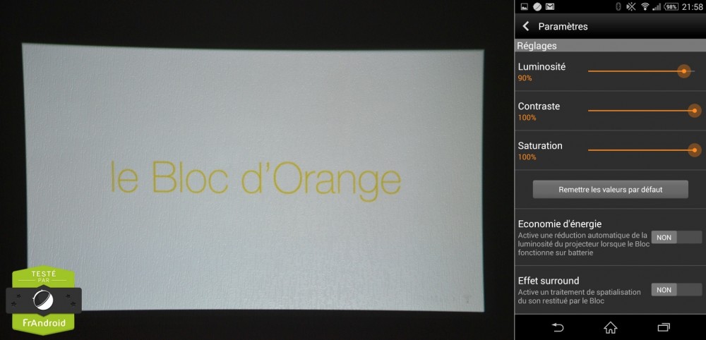 Bloc-Orange-rétro-projecteur-Luminosité-test