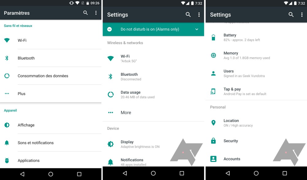 android n menu parametre rumeur 1