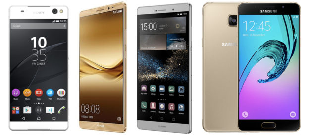 Les Sony Xperia C5 Ultra Dual, Huawei Mate 8, Huawei P8 Max et Samsung Galaxy A9 Pro