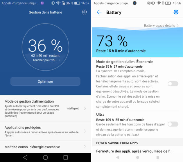 EMUI 4.1 à gauche - EMUI 5.0 à droite