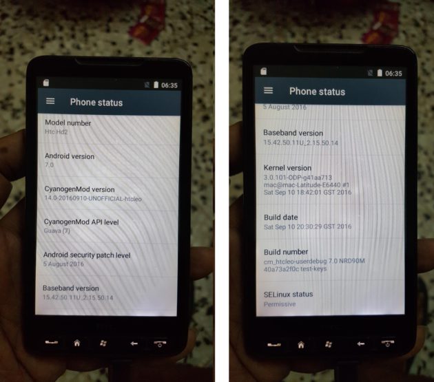HTC HD2 Android 7 Nougat merged