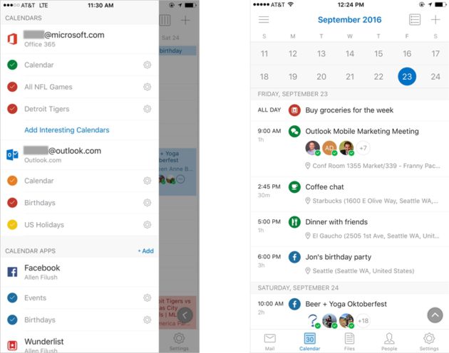 Outlook update sunrise iOS calendrier interessant et icones