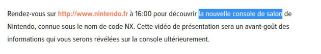 Nintendo France parle d'une console de salon