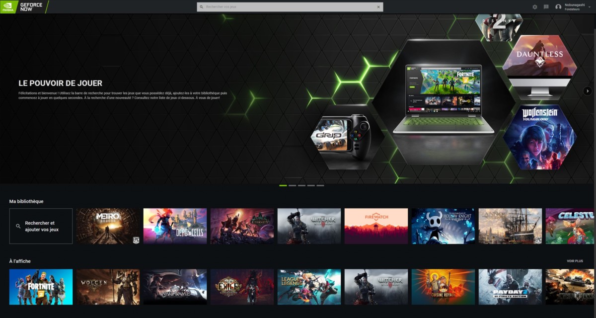 L'interface de GeForce Now sur PC