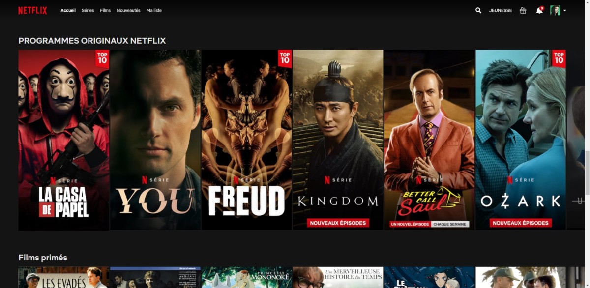 Netflix, interface web