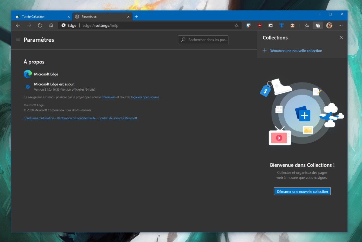 Le menu des collections de Microsoft Edge 81