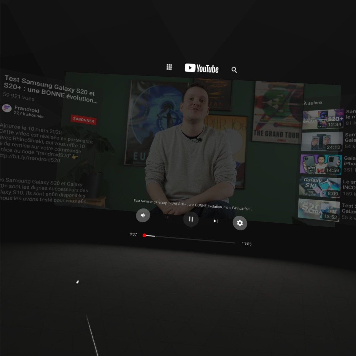 YouTube en VR sur Oculus Quest