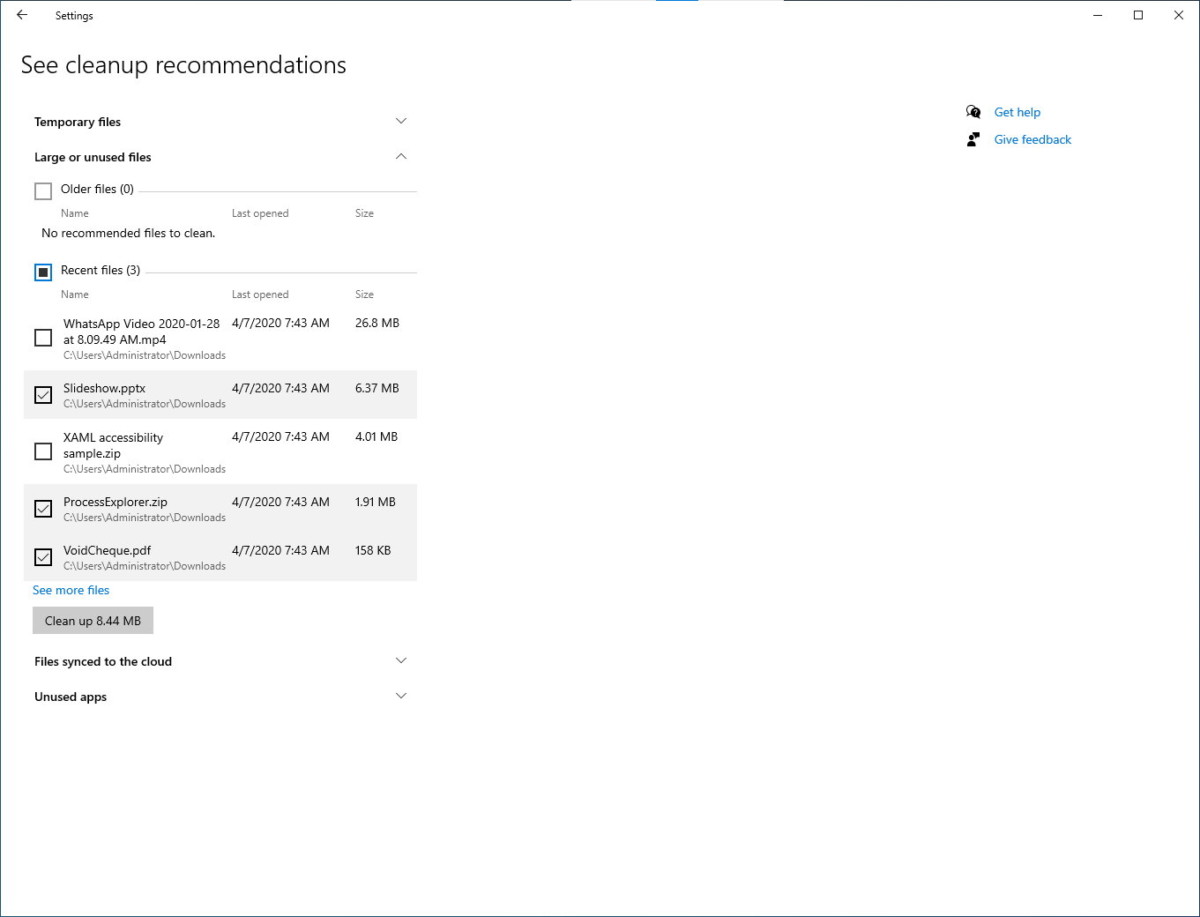 L'interface de recommandation de nettoyage du disque