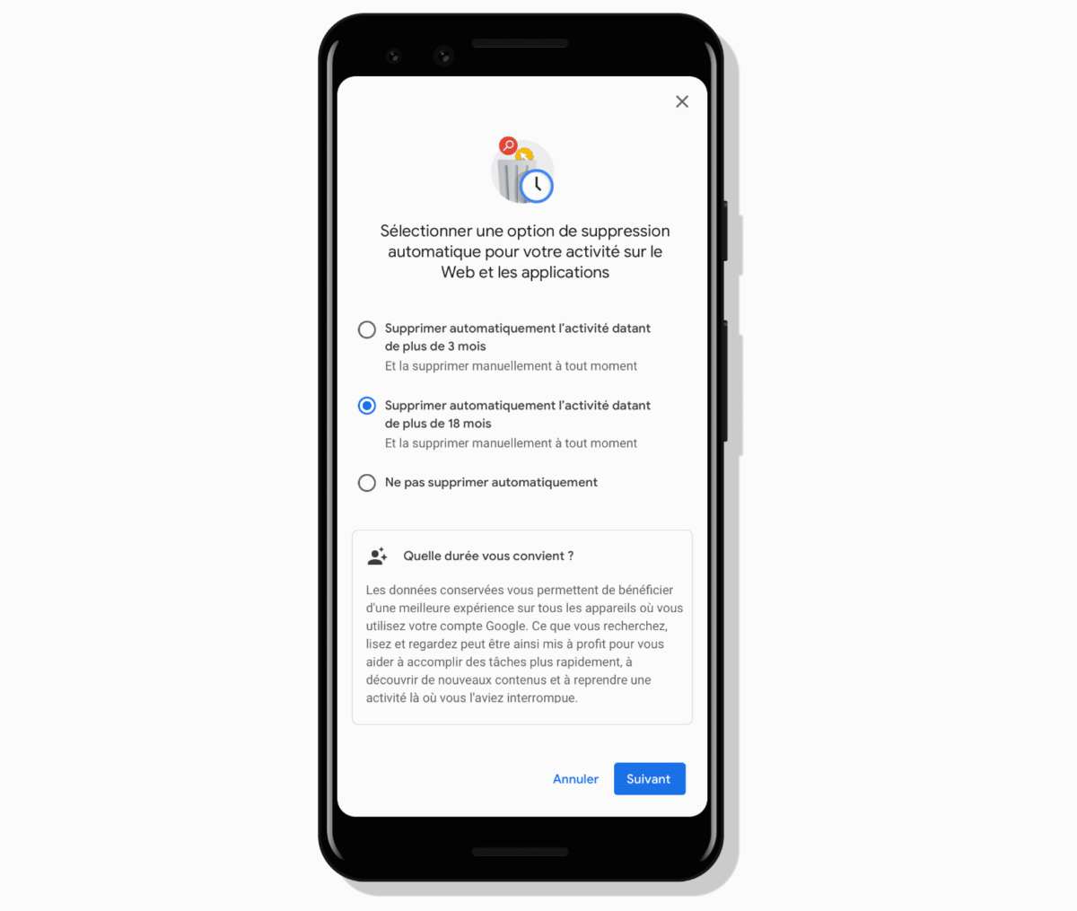 Par défaut, la suppression automatique des données collectées par Google sera activée sur 18 mois