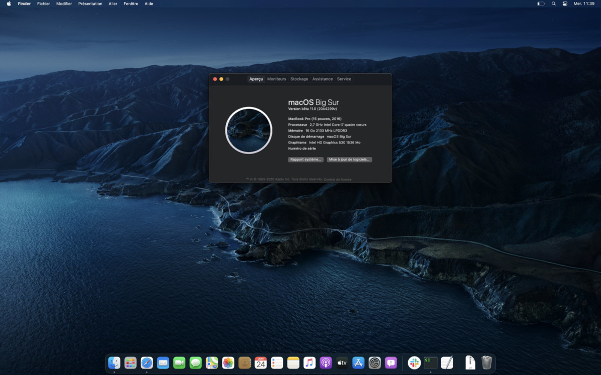 Panneau d'informations macOS Big Sur 11