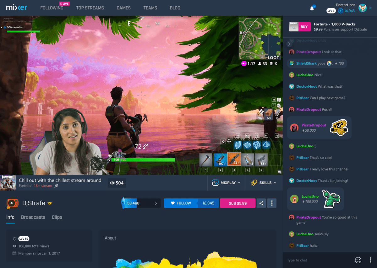 Une diffusion en direct sur la plateforme Mixer