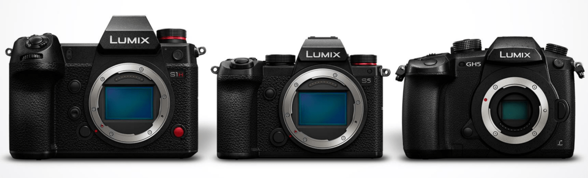 De gauche à droite, le Panasonic Lumix S1H, le Panasonic Lumix S5 et le Panasonic Lumix GH5