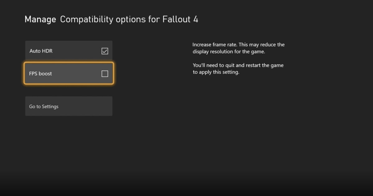 Cochez les options dans l'interface Xbox pour améliorer Fallout 4