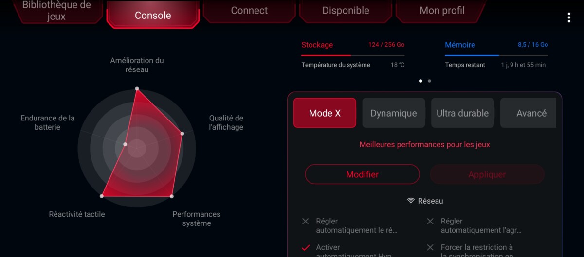 Le mode Armoury Crate du ROG Phone 5 et ses menus