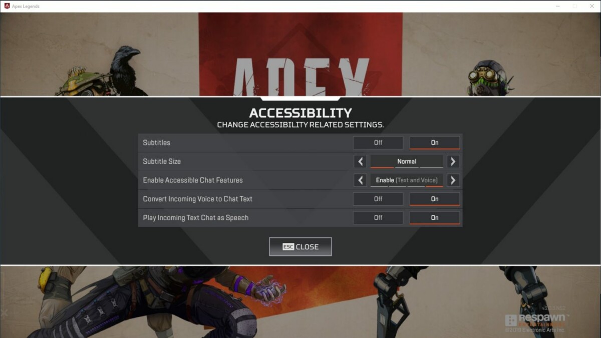 Les réglages d'accessibilité dans Apex Legends