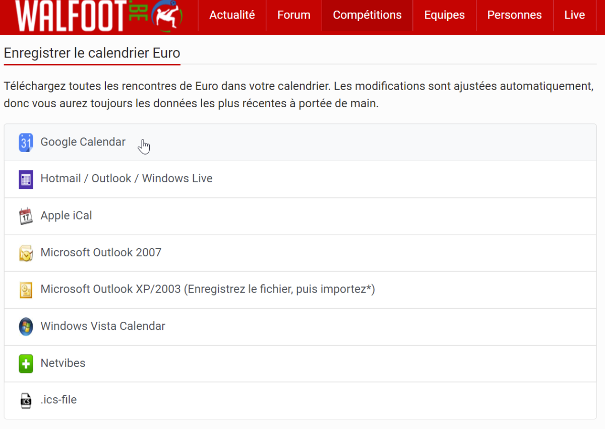 Cliquez sur Google Calendar dans Walfoot